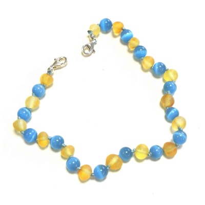 Child Adjustable Unpolished Honey and Blue Cats Eye Amber Anklet / Bracelet